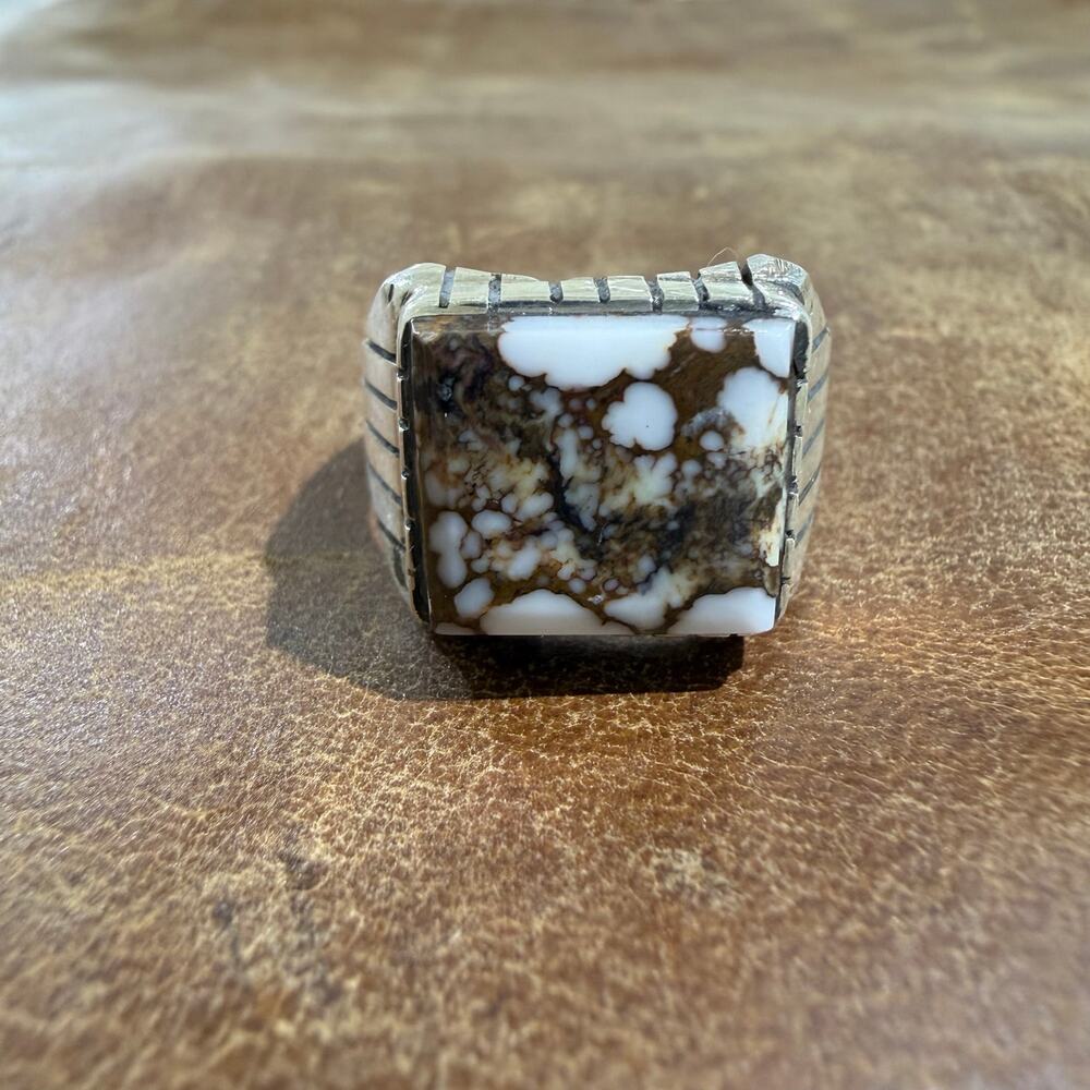 Navajo Native American Wildhorse & Silver Men Ring Size 10 by Trevor Jack